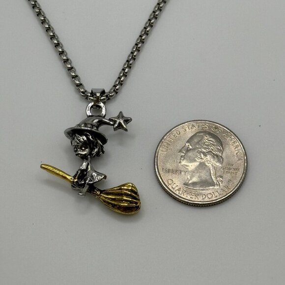 Witch Flying on Broom Tone Heavy Pendant and Necklace #1432 - Picture 6 of 6
